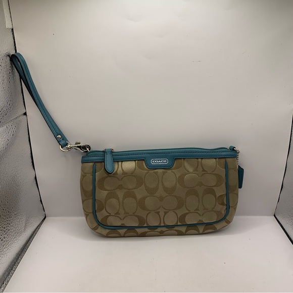 Vintage Coach Signature Leather Wristlet brown blue Y2K 90’s - Picture 1 of 5